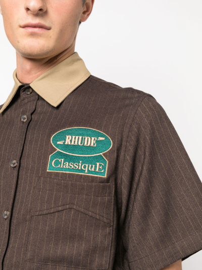 Shop Rhude Stripe-print Twill Shirt In Brown