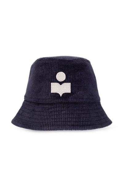 Shop Isabel Marant Haley Logo Embroidered Corduroy Bucket Hat In Navy