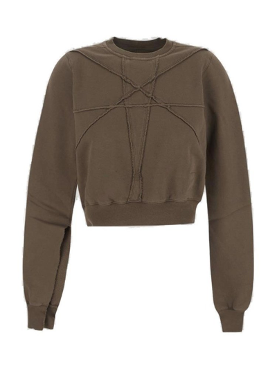 Shop Rick Owens Drkshdw Pentagram Patch Cropped Sweatshirt In Brown