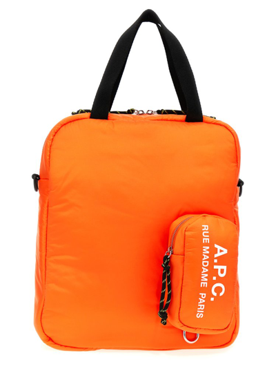 Shop Apc A.p.c. Logo Printed Puffy Shopping Bag In Orange