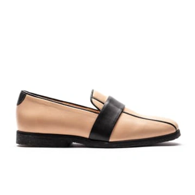 Shop Tracey Neuls Mondrian Neutral | Natural Black Leather Loafers In Neturals