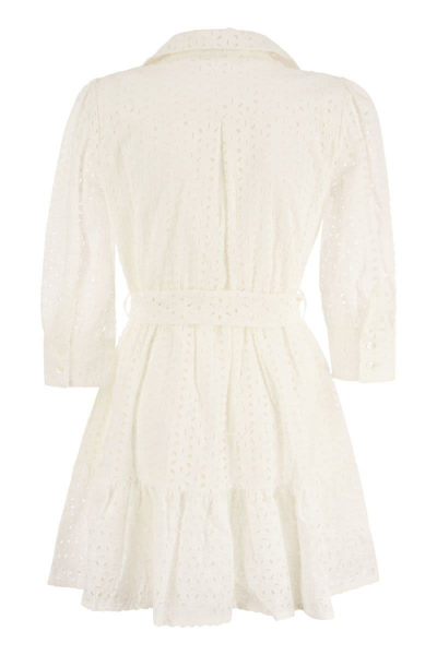 Shop Mc2 Saint Barth Short Cotton Dress With Embroidery In White