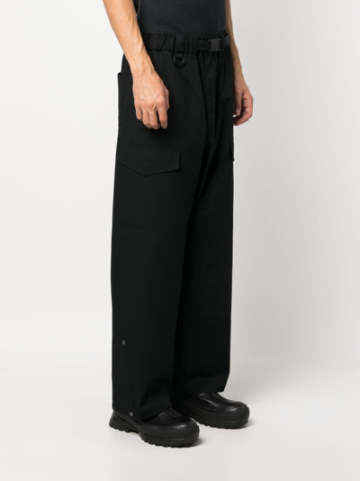 Shop Y-3 Belted-waist Wide-leg Trousers In Black