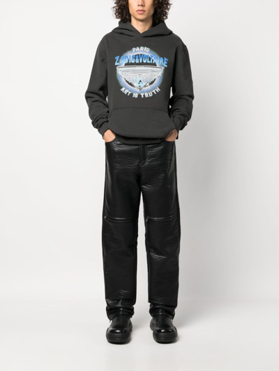 Zadig & Voltaire Logo-print Organic Cotton-blend Hoodie In Grey