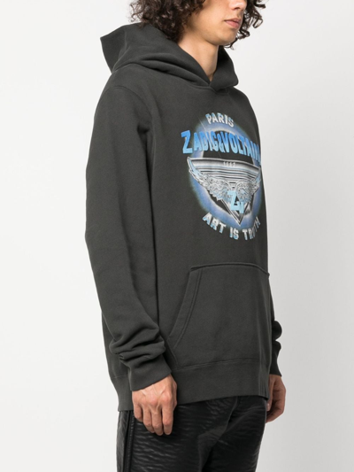 Shop Zadig & Voltaire Logo-print Organic Cotton-blend Hoodie In Grey