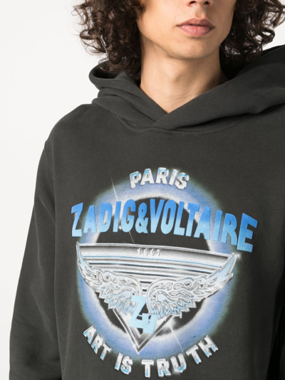 Shop Zadig & Voltaire Logo-print Organic Cotton-blend Hoodie In Grey