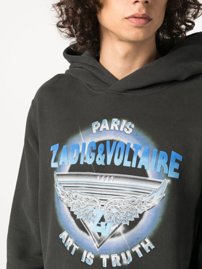 Zadig & Voltaire Logo-print Organic Cotton-blend Hoodie In Grey