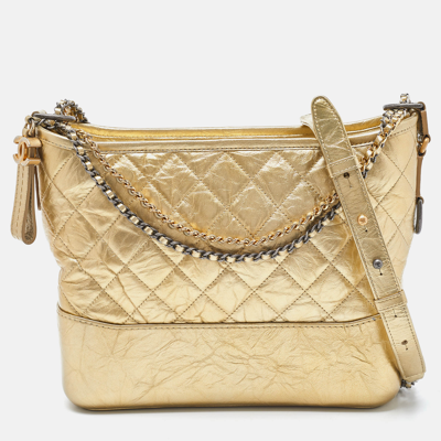 Pre-owned Chanel Gold Quilted Leather Medium Gabrielle Hobo