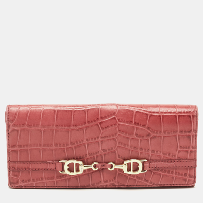 Pre-owned Aigner Pink Croc Embossed Leather Continental Wallet