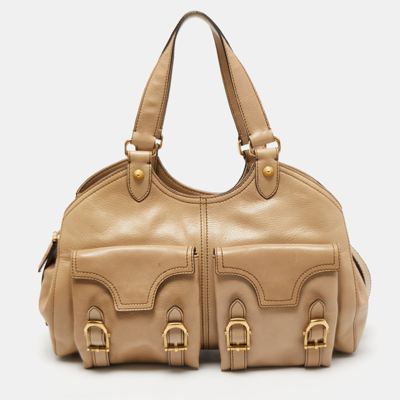 Pre-owned Escada Beige Leather Double Front Pocket Shoulder Bag