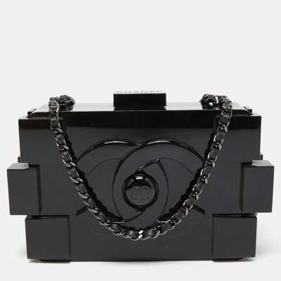 Pre-owned Chanel Black Plexiglass Boy Brick Lego Clutch