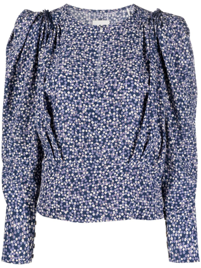 Shop Isabel Marant Floral-print Silk Blouse In Blue