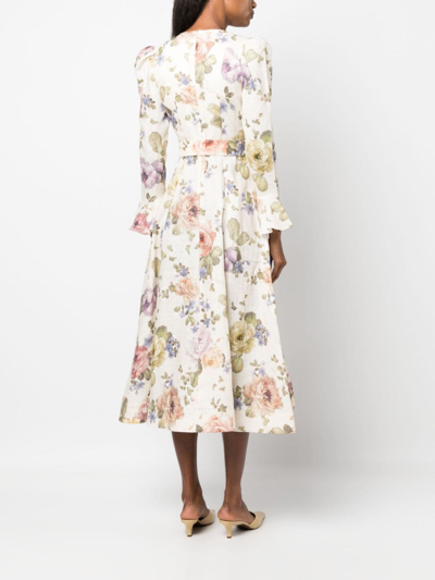 Shop Zimmermann Luminosity Floral-pattern Midi Dress In Neutrals