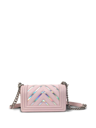 Pre-owned Chanel Small Iridescent Chevron Boy Bag In Pink