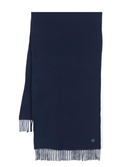 Shop Maison Kitsuné Chillax Fox-motif Wool Scarf In Blue