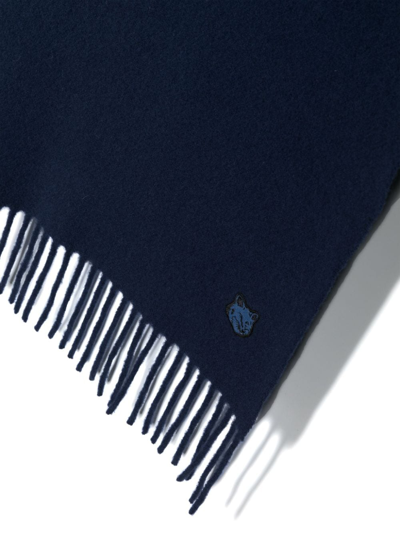 Shop Maison Kitsuné Chillax Fox-motif Wool Scarf In Blue