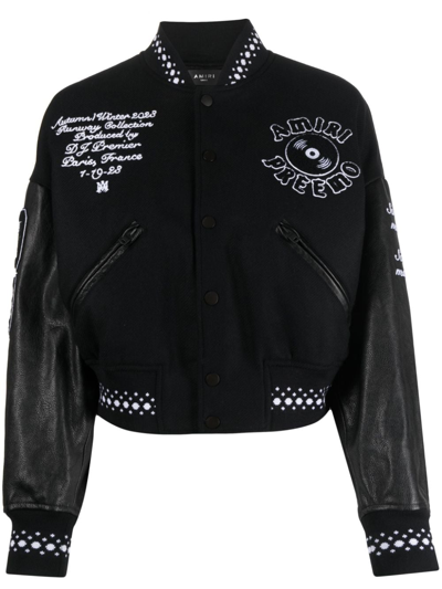 Shop Amiri Logo-embroidered Bomber Jacket In Black