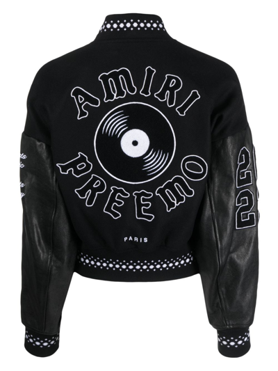 Shop Amiri Logo-embroidered Bomber Jacket In Black