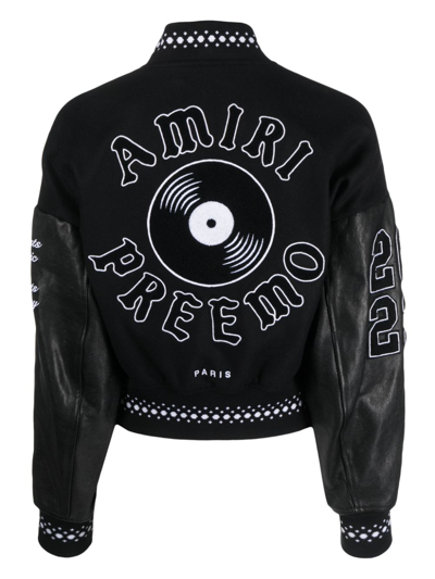 Amiri Logo Graphic Embroidered Crop Varsity Jacket In Black