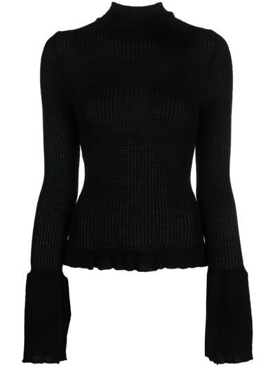 Shop Blumarine Floral-appliqué Knitted Jumper In Black