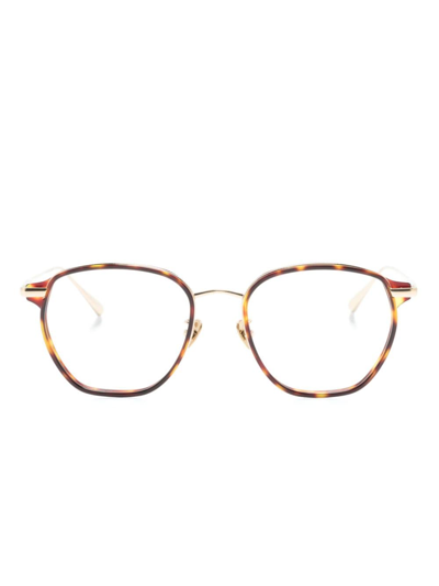 Shop Linda Farrow Tortoiseshell-trim Round-frame Glasses In Gold