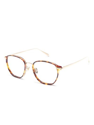 Shop Linda Farrow Tortoiseshell-trim Round-frame Glasses In Gold