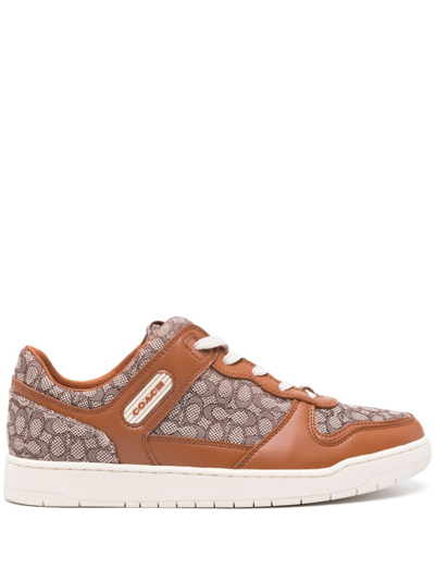 Shop Coach Monogram-pattern Lace-up Sneakers In Brown