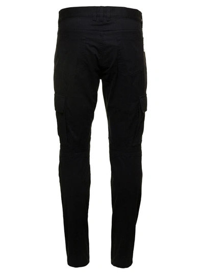 Shop Balmain Black Slim Cargo Pants With Zip And Pockets In Stretch Cotton Man
