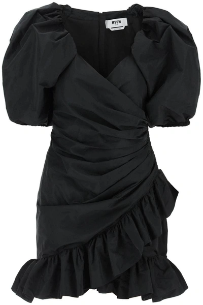 Shop Msgm Draped Mini Dress In Black