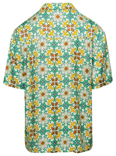 Shop Drôle De Monsieur Multicolor Faïence Shirt With Graphic Print All-over In Cotton Blend Man In Green