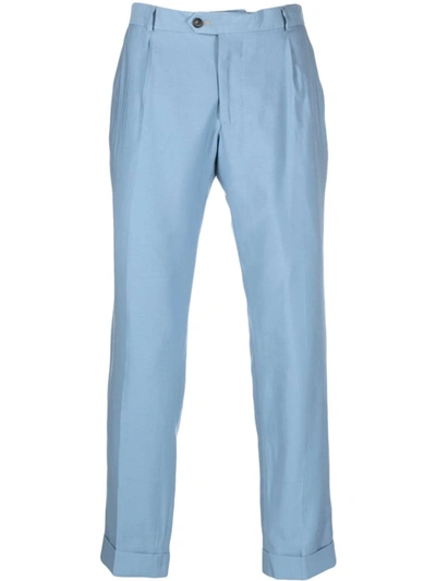Shop Reveres 1949 Straight Leg Tailored Trousers With Pressed Crease In Light-blue Viscose Man In Light Blue