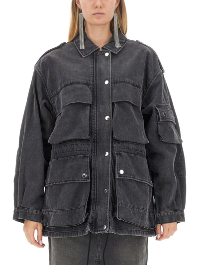 Shop Isabel Marant Elize Faded Denim Jacket In Black