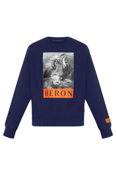 Shop Heron Preston Graphic Print Crewneck Sweatshirt In Navy
