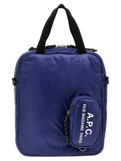 Shop Apc A.p.c. Logo Printed Puffy Shopping Bag In Blue