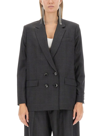 Shop Isabel Marant Checked Double Breasted Blazer In Grey