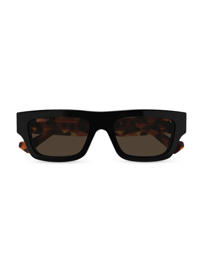 Shop Gucci Men's Web Studi 55mm Acetate Rectangular Sunglasses In Black Multi