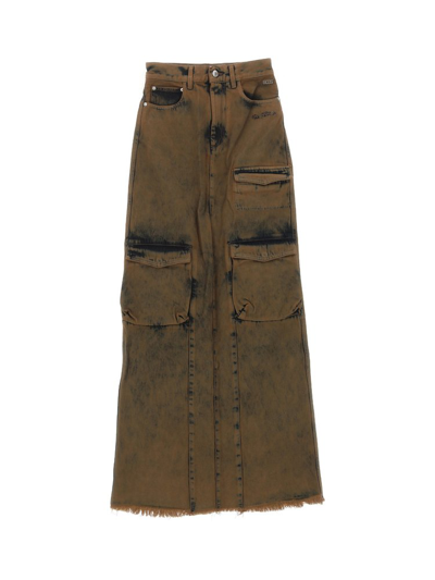 Shop Gcds Logo Patch Denim Skirt In Brown