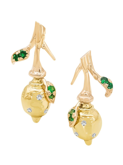 Shop Rosmundo Women's Limoni Frutti 18k Gold, Diamond & Tsavorite Earrings In Yellow Gold