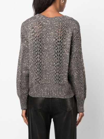 Shop Brunello Cucinelli Sequin-embellished Crochet-knit Jumper In Grey