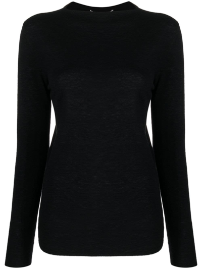 Shop Tibi Long-sleeved Jersey T-shirt In Black