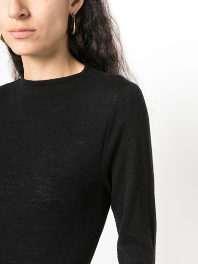 Tibi Long-sleeved Jersey T-shirt In Black