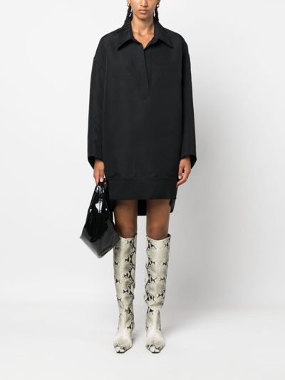 Shop Khaite The Kal Faille Mini Shirtdress In Black