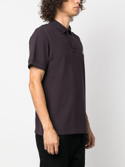 Shop Stone Island Compass-motif Short-sleeved Polo Shirt In Purple