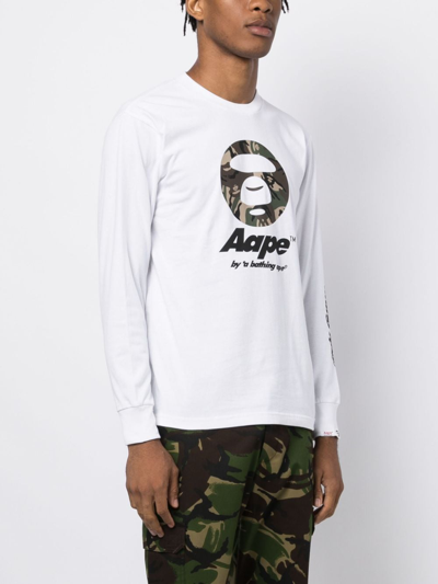Shop Aape By A Bathing Ape Logo-print Long-sleeve T-shirt In White