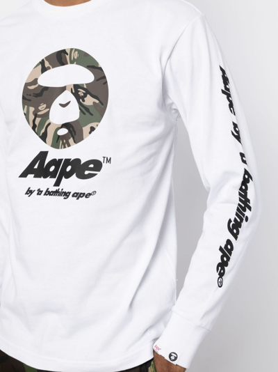 Shop Aape By A Bathing Ape Logo-print Long-sleeve T-shirt In White