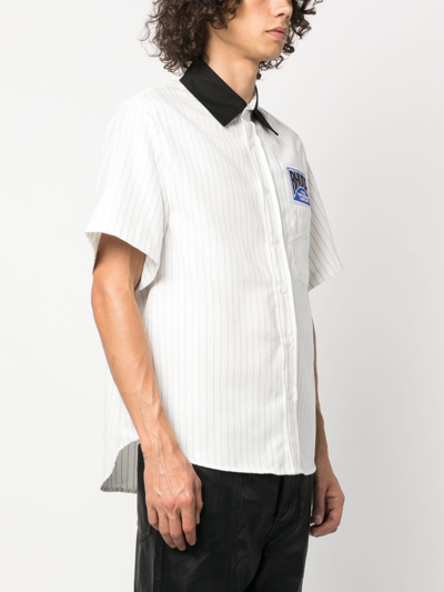 Shop Rhude Logo-embroidered Striped Shirt In White