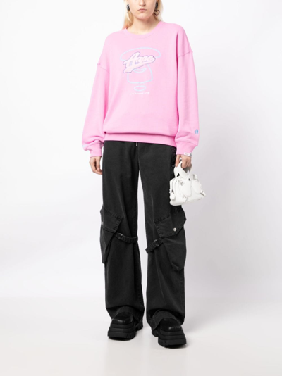 Shop Aape By A Bathing Ape Logo-embroidered Cotton Sweatshirt In Pink