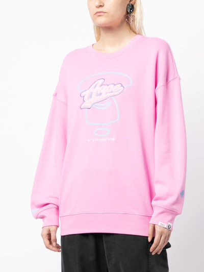 Shop Aape By A Bathing Ape Logo-embroidered Cotton Sweatshirt In Pink