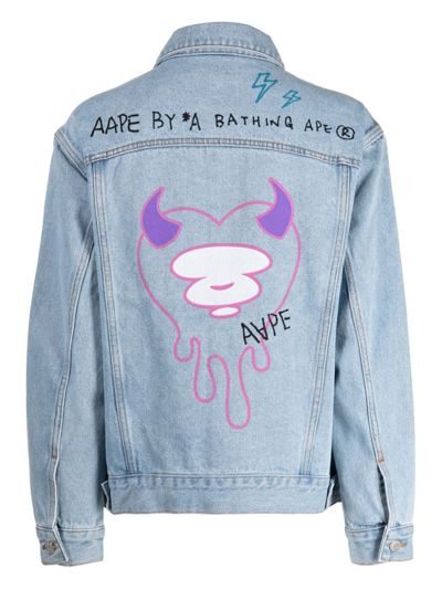 Shop A Bathing Ape Graffiti-print Buttoned Denim Jacket In Blue