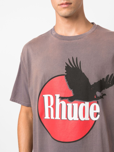 Shop Rhude Logo-print Cotton T-shirt In Grey
